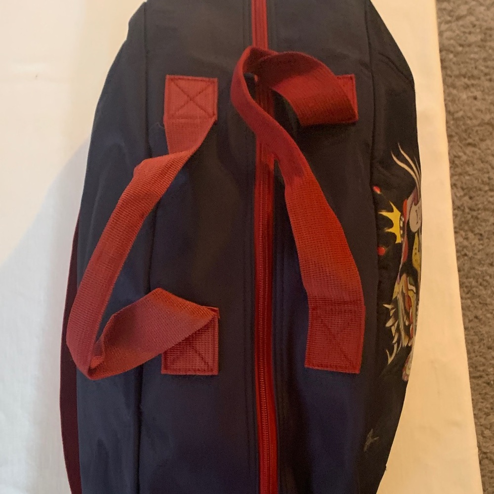Ed Hardy Black Duffel Bag with Red Handles and crossbody strap - Picture 4 of 7